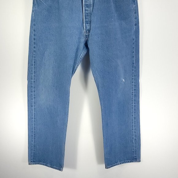 Vtg Levi's 501XX Jeans Mens 42x34(30) Blue Denim Button Fly Distressed Destroyed - Picture 2 of 9